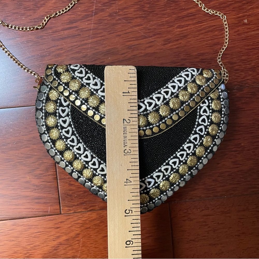 Ramla Handmade Heart Shaped Mosaic Bag Purse Clutch Black Gold Bling Bling B1 I - Picture 12 of 13